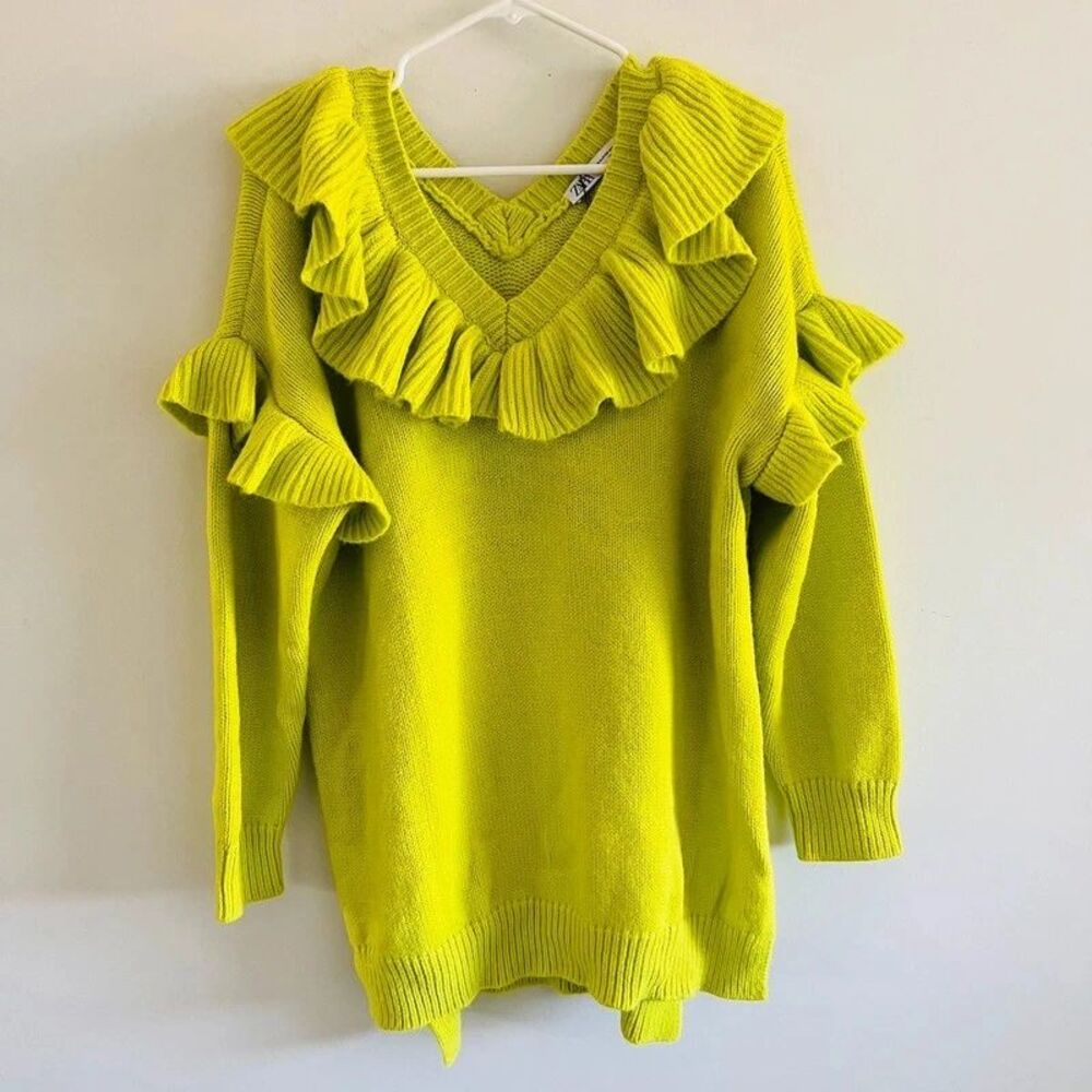 ZARA Florescent Lime Ruffled Knit Sweater - XS-S